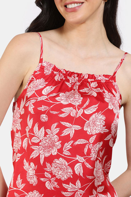 Zivame 2 Mile Fashion Woven Knee Length Loungedress - Barbados Cherry — image 6